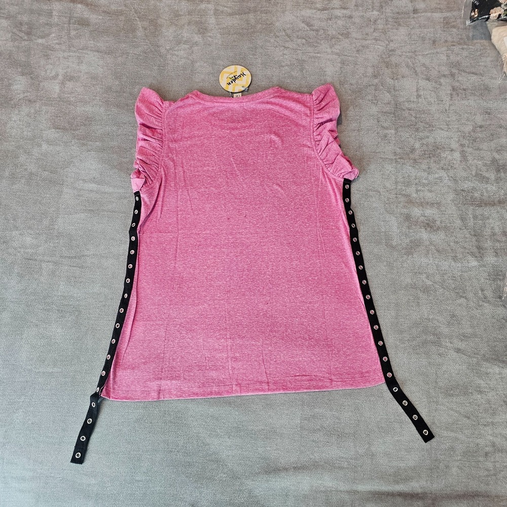 Hayden L.A Women's Pink Ruffle Cap Short Sleeve Tie Tape Side Top NWT Small - Picture 11 of 14